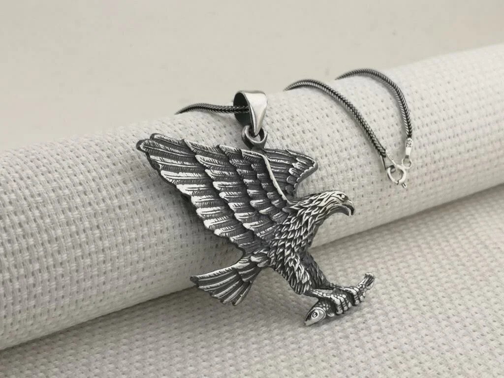 925 Ayar Gümüş 3D Kartal Tasarımlı Erkek Kolye - 2