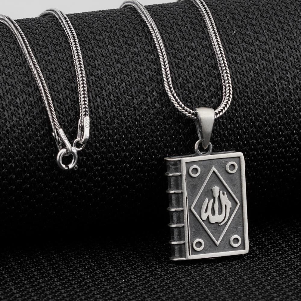 925 Ayar Gümüş Allah Yazılı Cevşen Muska Kabı Model Erkek Kolye