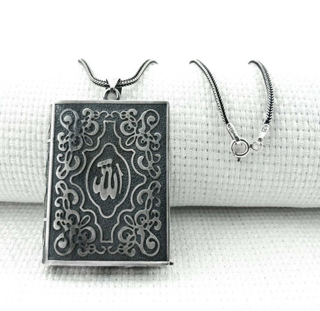 925 Ayar Gümüş Allah Yazılı Cevşen Muska Kabı Unisex Kolye - 2