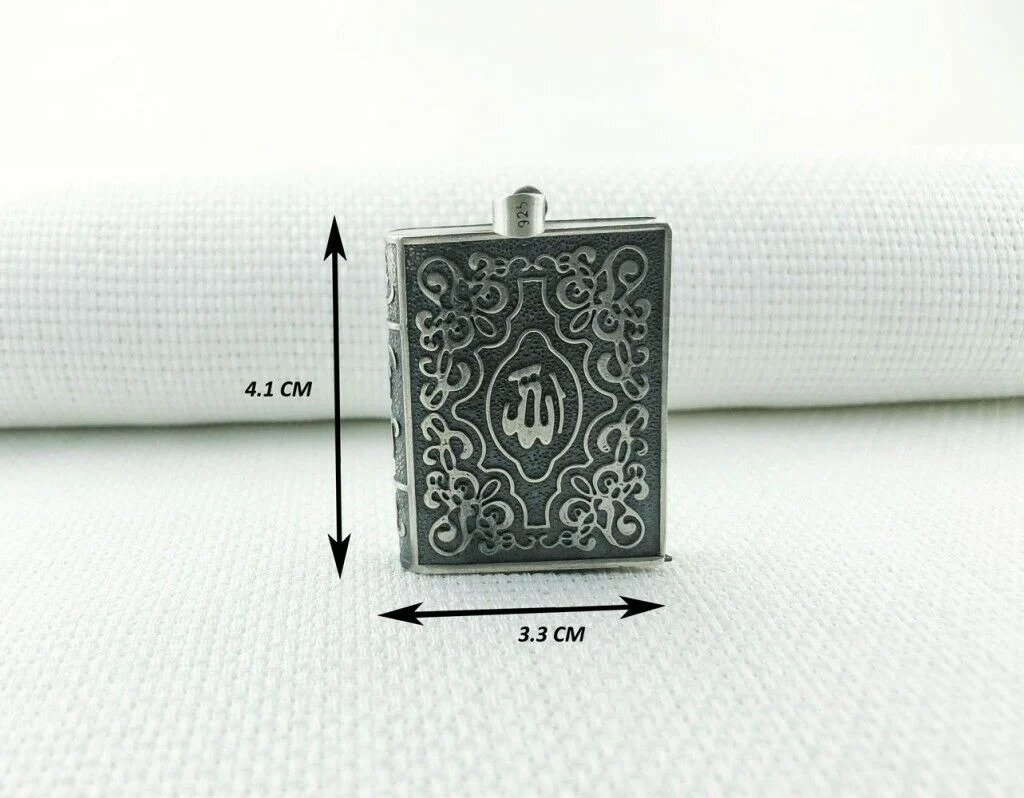 925 Ayar Gümüş Allah Yazılı Cevşen Muska Kabı Unisex Kolye - 4