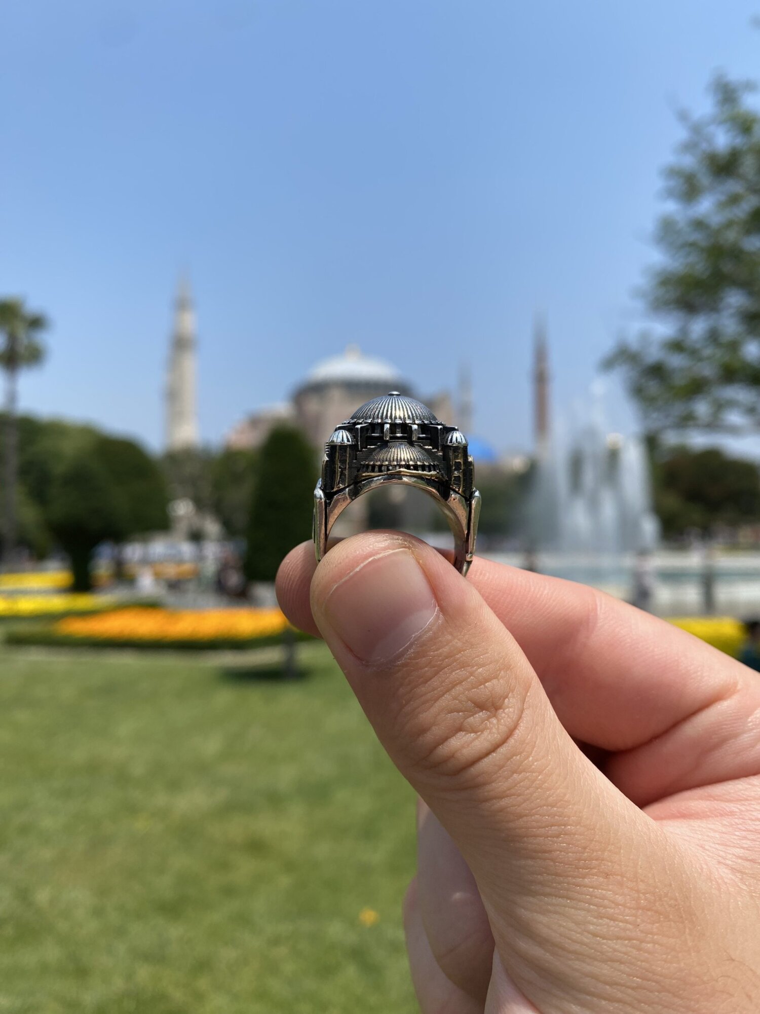 925 Ayar Gümüş Ayasofya Cami Motifli Usta İsi Erkek Yüzük - 5