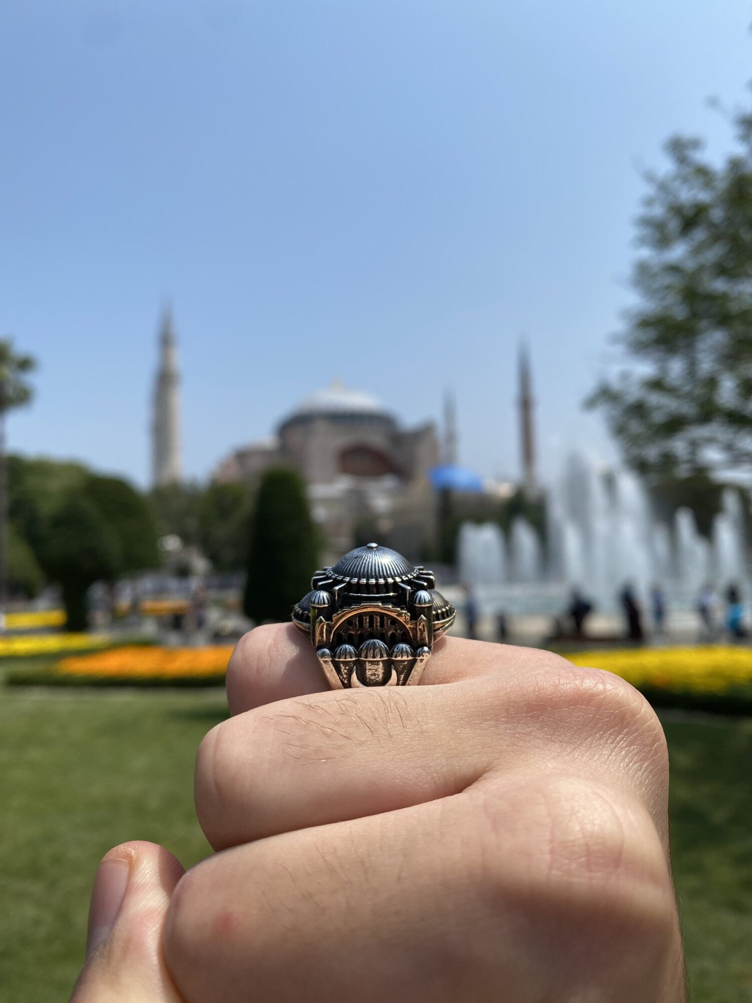925 Ayar Gümüş Ayasofya Cami Motifli Usta İsi Erkek Yüzük - 6