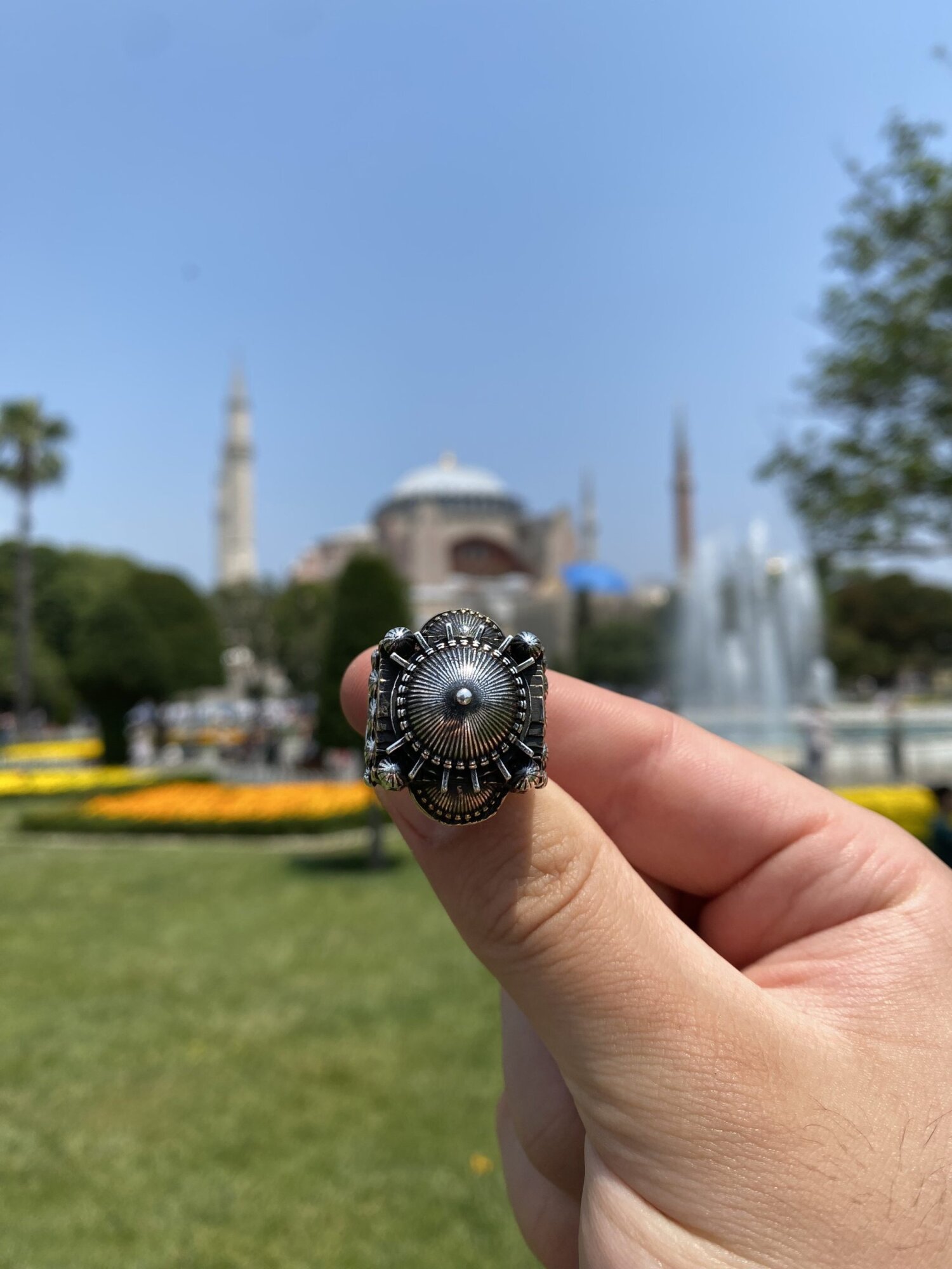 925 Ayar Gümüş Ayasofya Cami Motifli Usta İsi Erkek Yüzük - 7