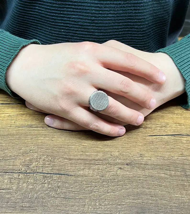 925 Ayar Gümüş Ayetel Kürsi Yazılı Taşsız Erkek Yüzük - 3