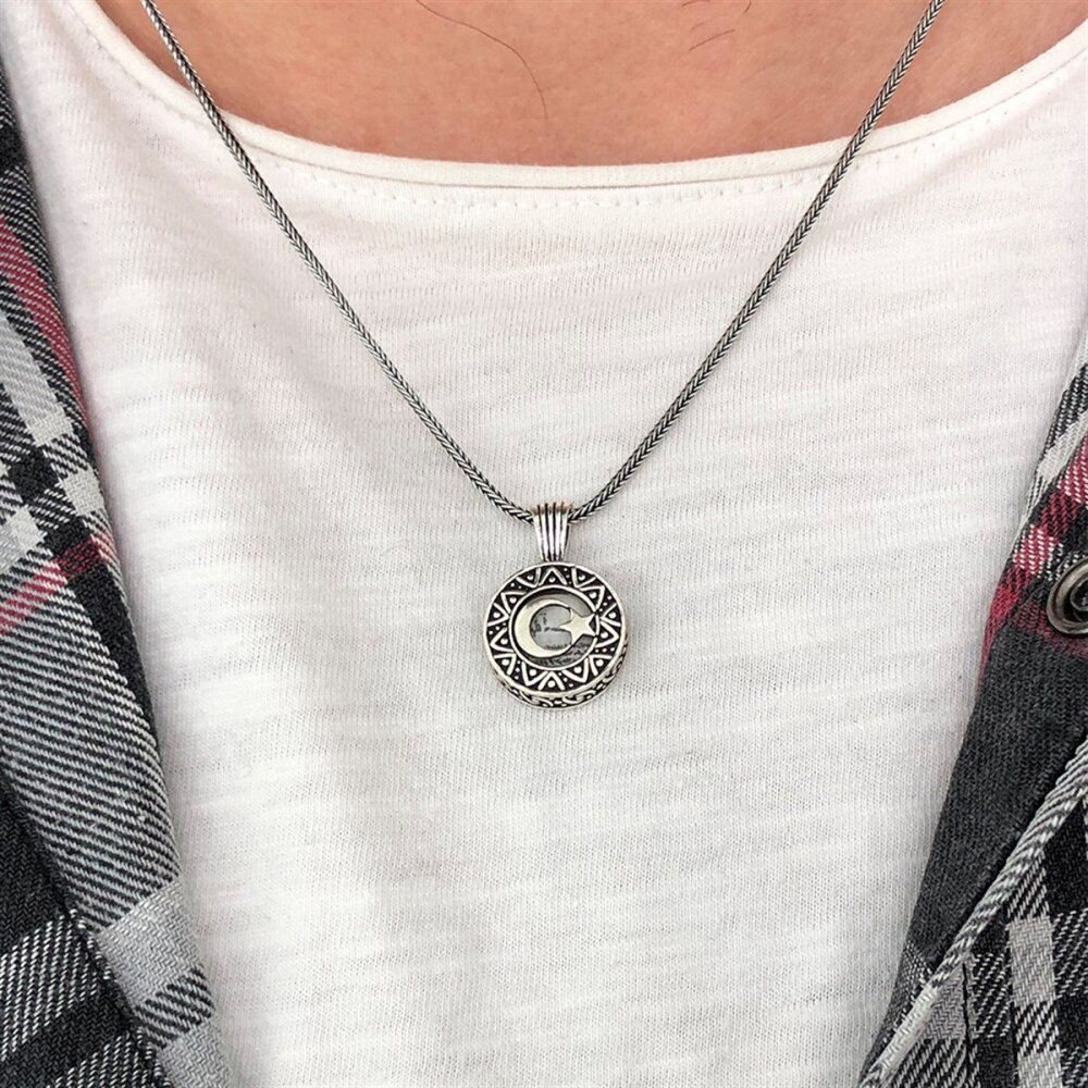 925 Ayar Gümüş Ayyıldız İşlemeli Cevşen Model Unisex Kolye - 5