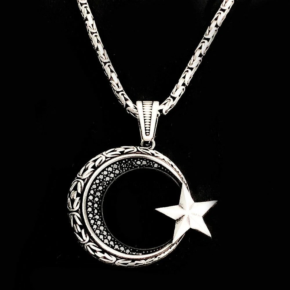 925 Ayar Gümüş Ayyıldız Model Kral Zincir Erkek Kolye - 3