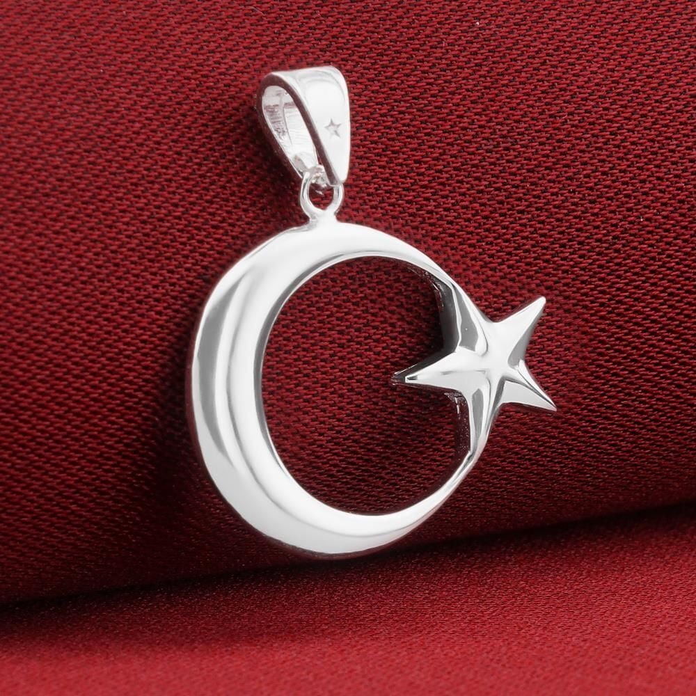 925 Ayar Gümüş Çift Taraflı Ayyıldız Model Kolye Ucu - 1