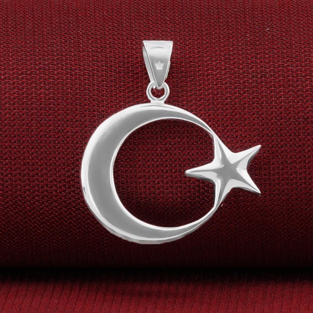 925 Ayar Gümüş Çift Taraflı Ayyıldız Model Kolye Ucu - 2