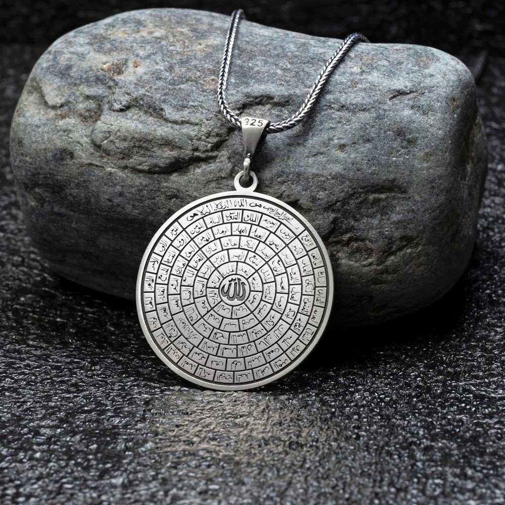 925 Ayar Gümüş Esma-ül Hüsna İşlemeli Erkek Kolye - 1