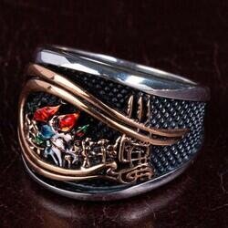 925 Ayar Gümüş Fatih Sultan Mehmet Tuğralı Fetih Model Taşsız Erkek Yüzük - 8