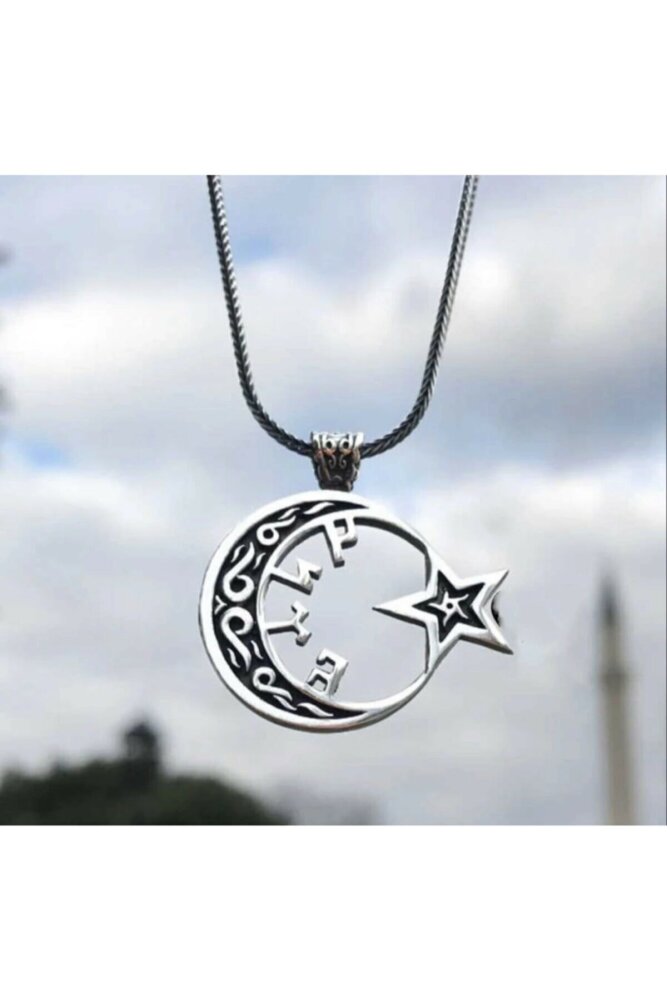 925 Ayar Gümüş Göktürkçe Türk Yazılı Ayyıldız Erkek Kolye