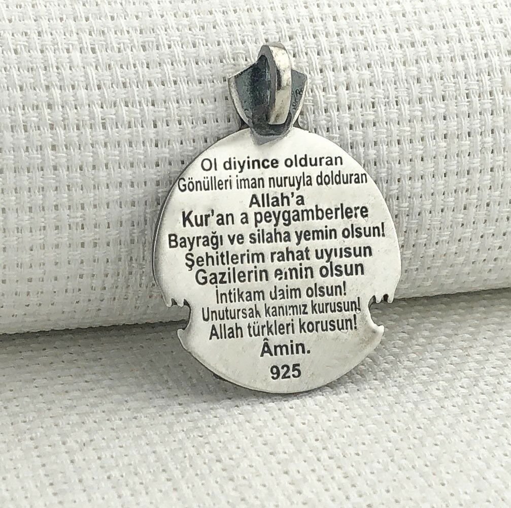 925 Ayar Gümüş Göktürkçe Türk Yazılı Bozkurt Figürlü Kolye Ucu - 2