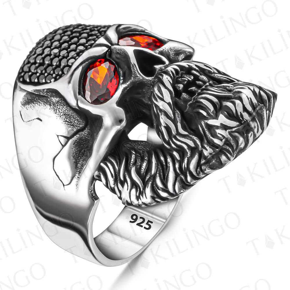 925 Ayar Gümüş Gotik Model Motorcu Biker Tasarımlı  Erkek Yüzük - 2
