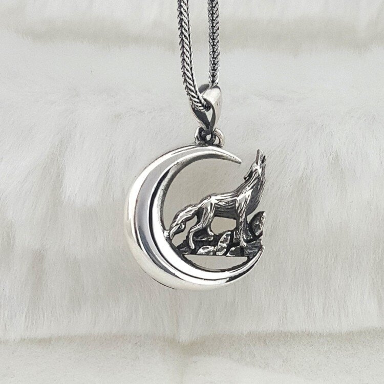 925 Ayar Gümüş Hilal Kurt Model Erkek Kolye - 2