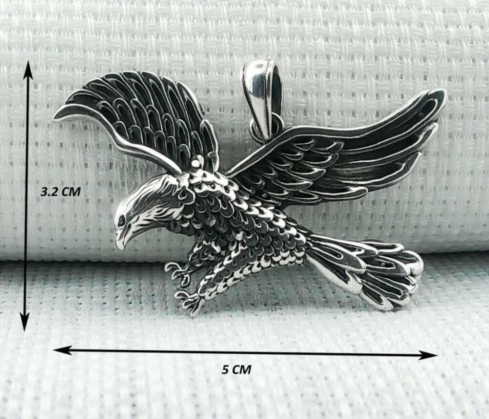 925 Ayar Gümüş Kartal Tasarımlı Erkek Kolye - 3
