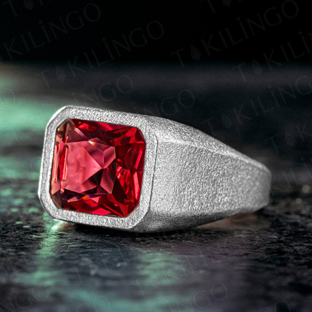 925 Ayar Gümüş Kırmızı Ruby Taşlı Erkek Yüzük