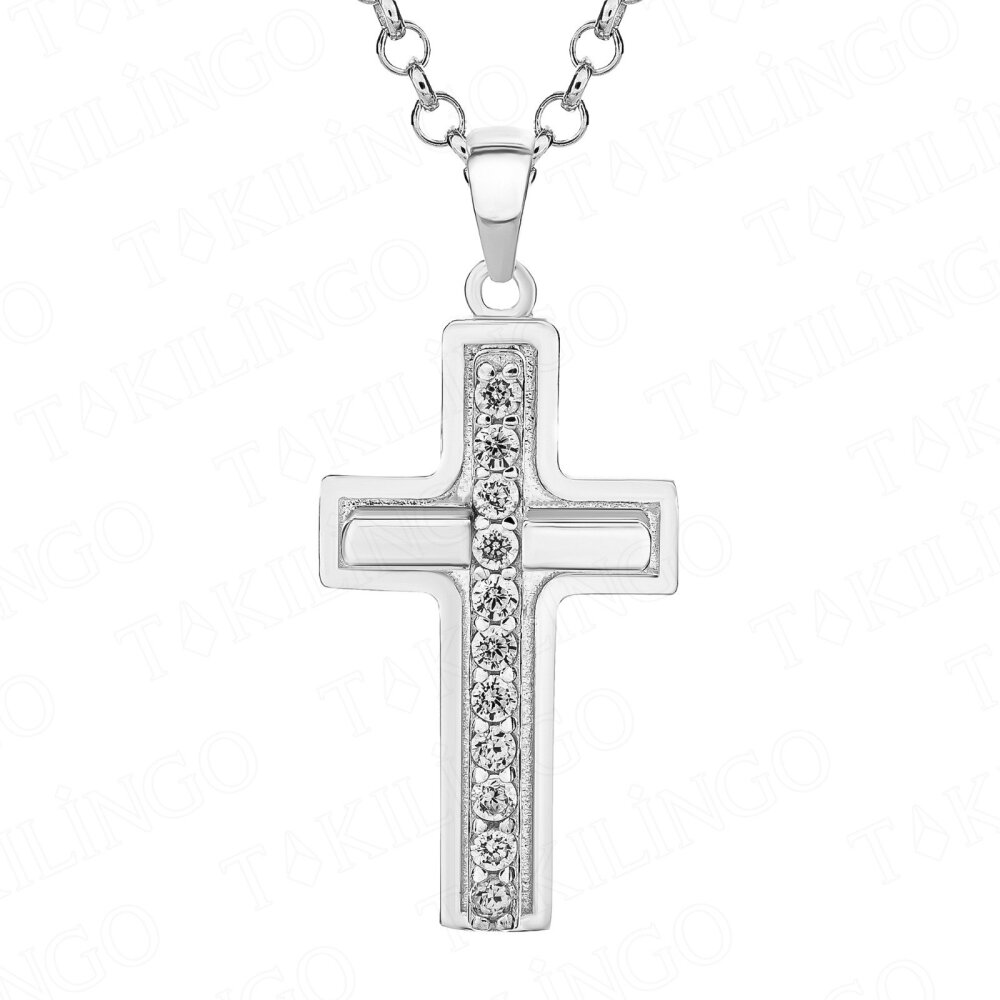 925 Ayar Gümüş Mini Zarif Cubic Zircon Cross Hac Kolye