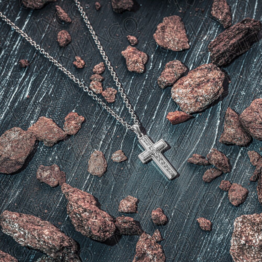 925 Ayar Gümüş Mini Zarif Cubic Zircon Cross Hac Kolye - 2