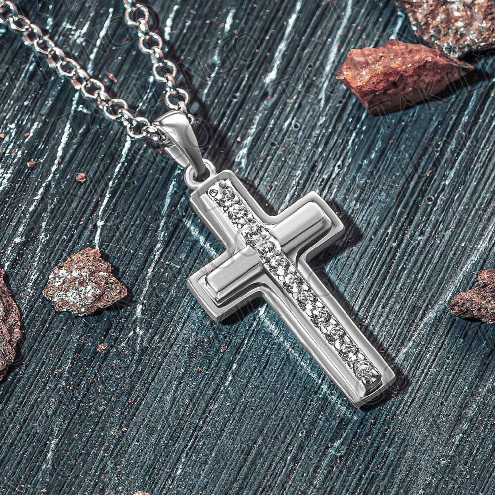 925 Ayar Gümüş Mini Zarif Cubic Zircon Cross Hac Kolye - 3