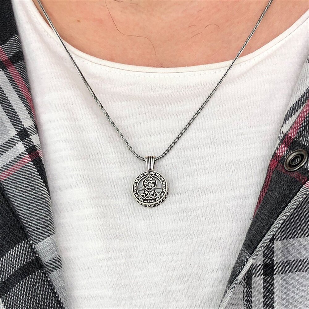 925 Ayar Gümüş Nali Şerif İşlemeli Cevşen Model Unisex Kolye - 5