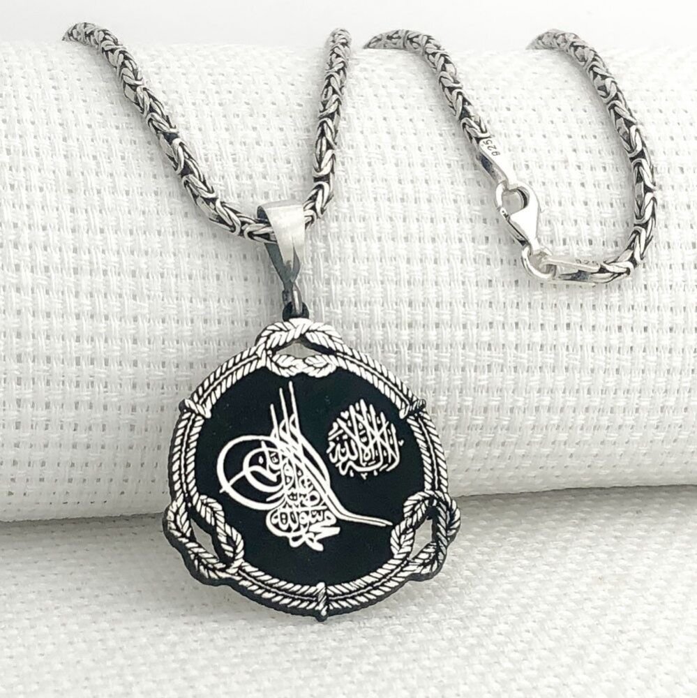 925 Ayar Gümüş Osmanlı Tuğra Tasarımlı Kral Zincir Erkek Kolye - 2