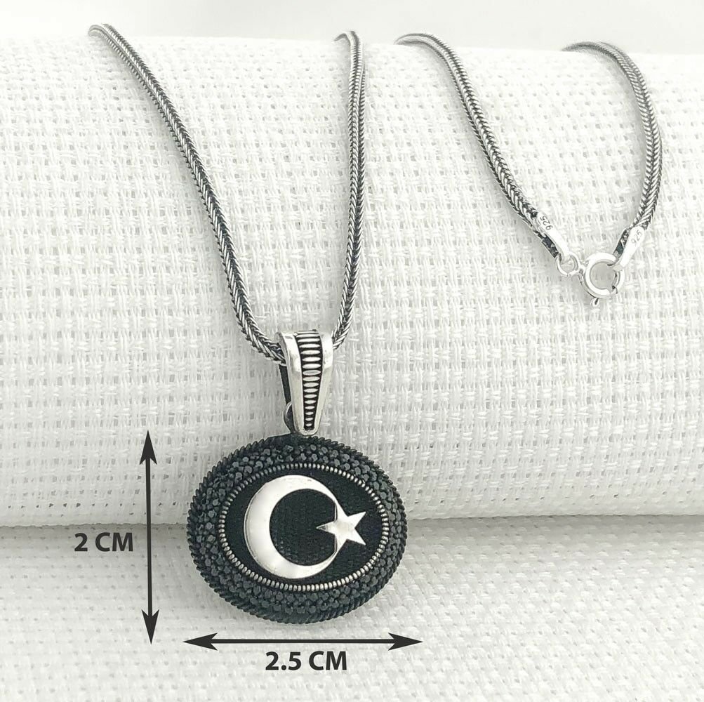 925 Ayar Gümüş Siyah Taşlı Ayyıldız Erkek Kolye - 3