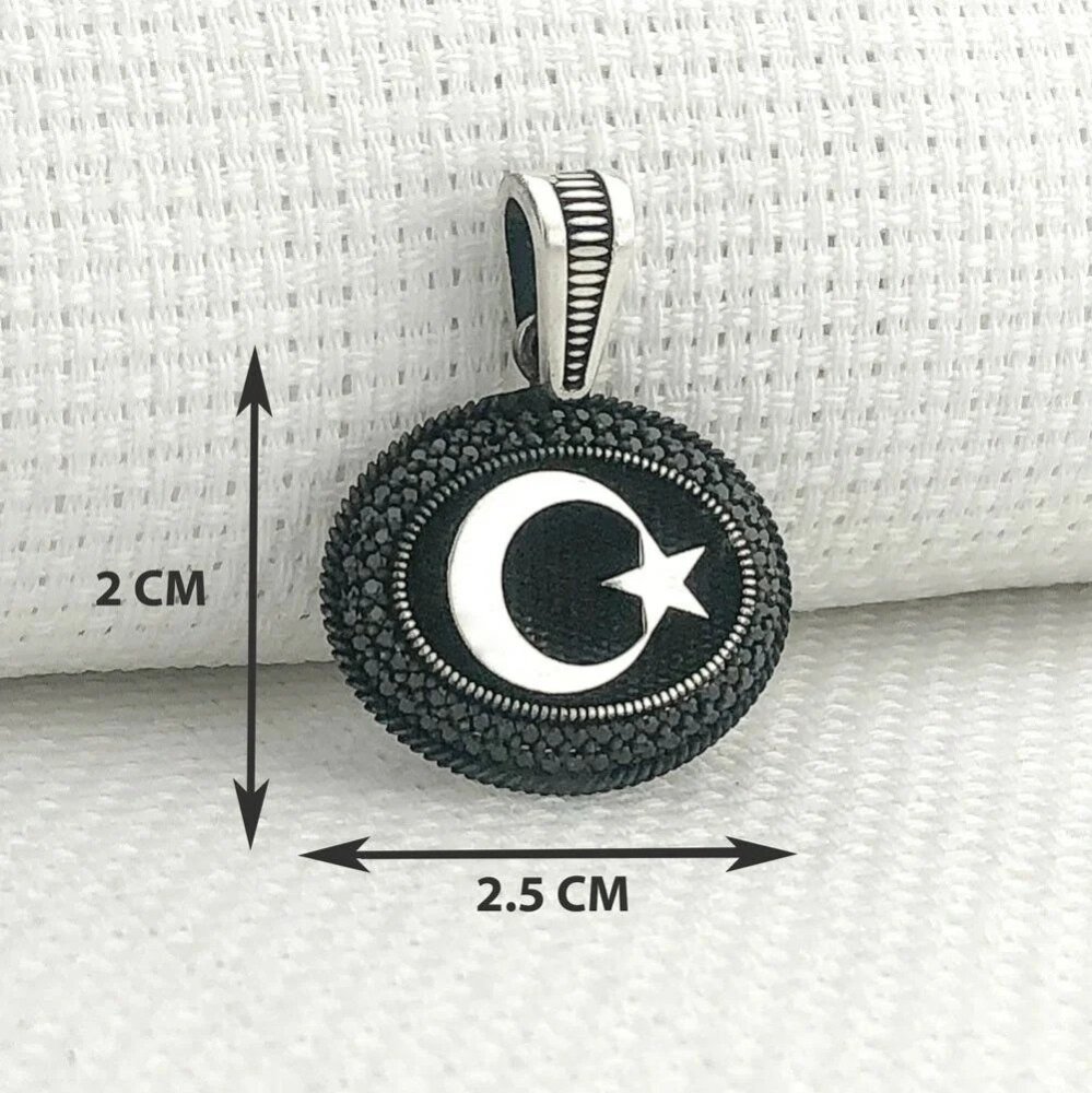 925 Ayar Gümüş Siyah Taşlı Ayyıldız Motifli Kolye Ucu - 3