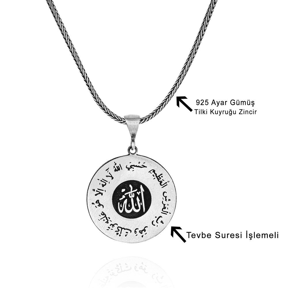 925 Ayar Gümüş Tevbe Suresi İşlemeli Erkek Kolye - 3