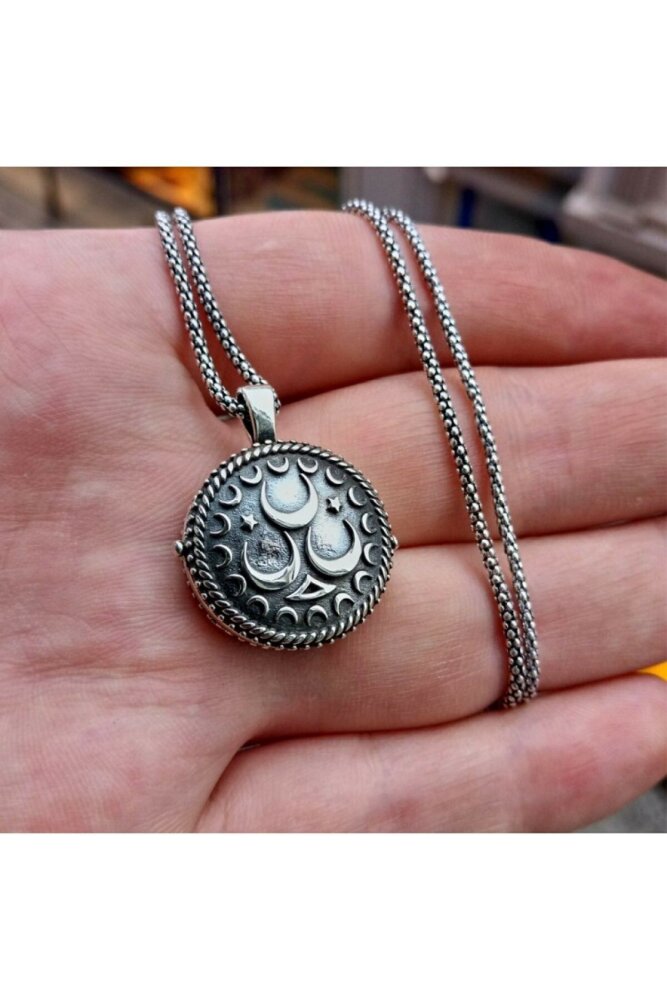 925 Ayar Gümüş Üç Hilal İşlemeli Erkek Muska Erkek Kolye