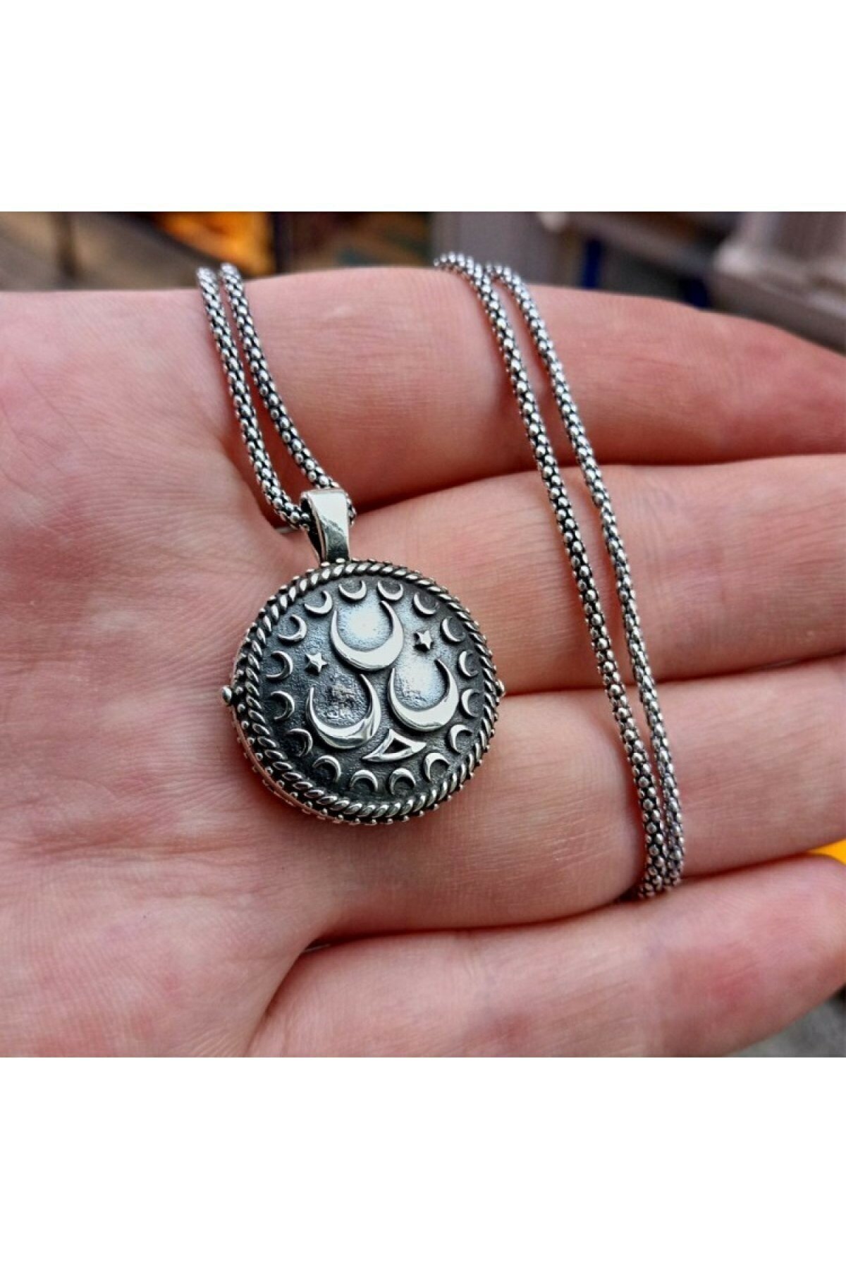 925 Ayar Gümüş Üç Hilal İşlemeli Erkek Muska Erkek Kolye - 1