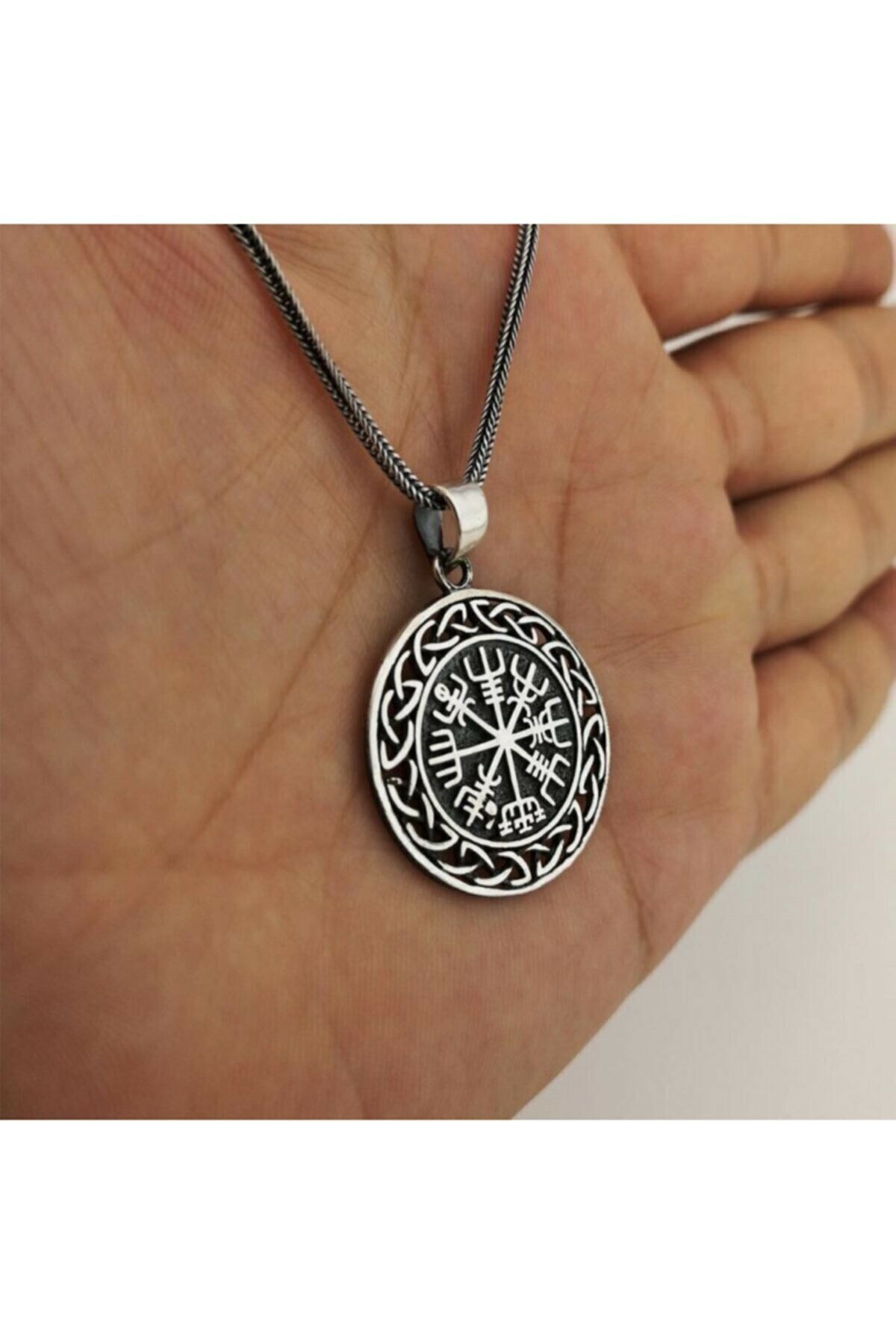 925 Ayar Gümüş Viking Pusulası Denizci Model Erkek Kolye - 2