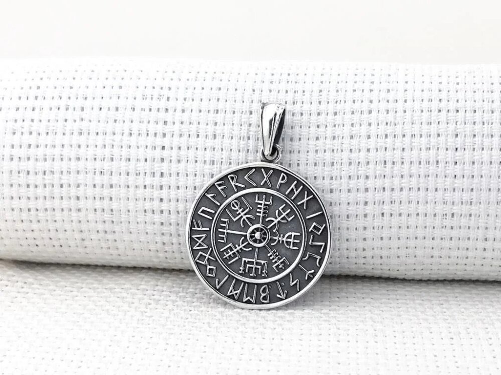 925 Ayar Gümüş Viking Vegvisir Model Usta İşi Kolye Ucu - 2