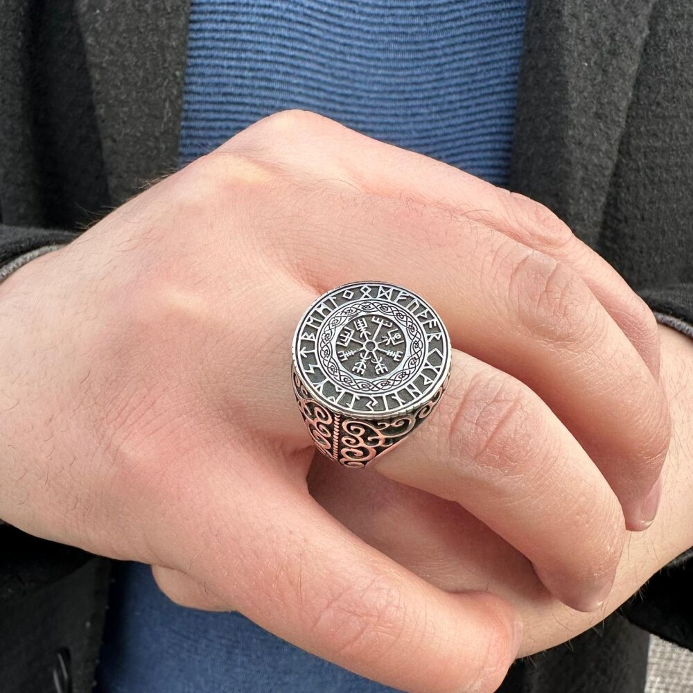 925 Ayar Gümüş Viking Vengvisir Model Sade Erkek Yüzük - 3
