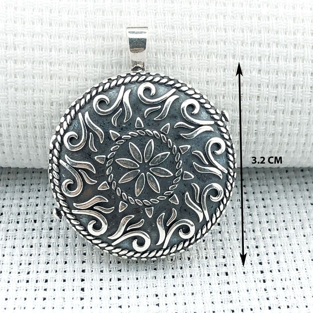 925 Ayar Gümüş Yuvarlak Cevşen Model Muska Kabı Unisex Kolye - 3