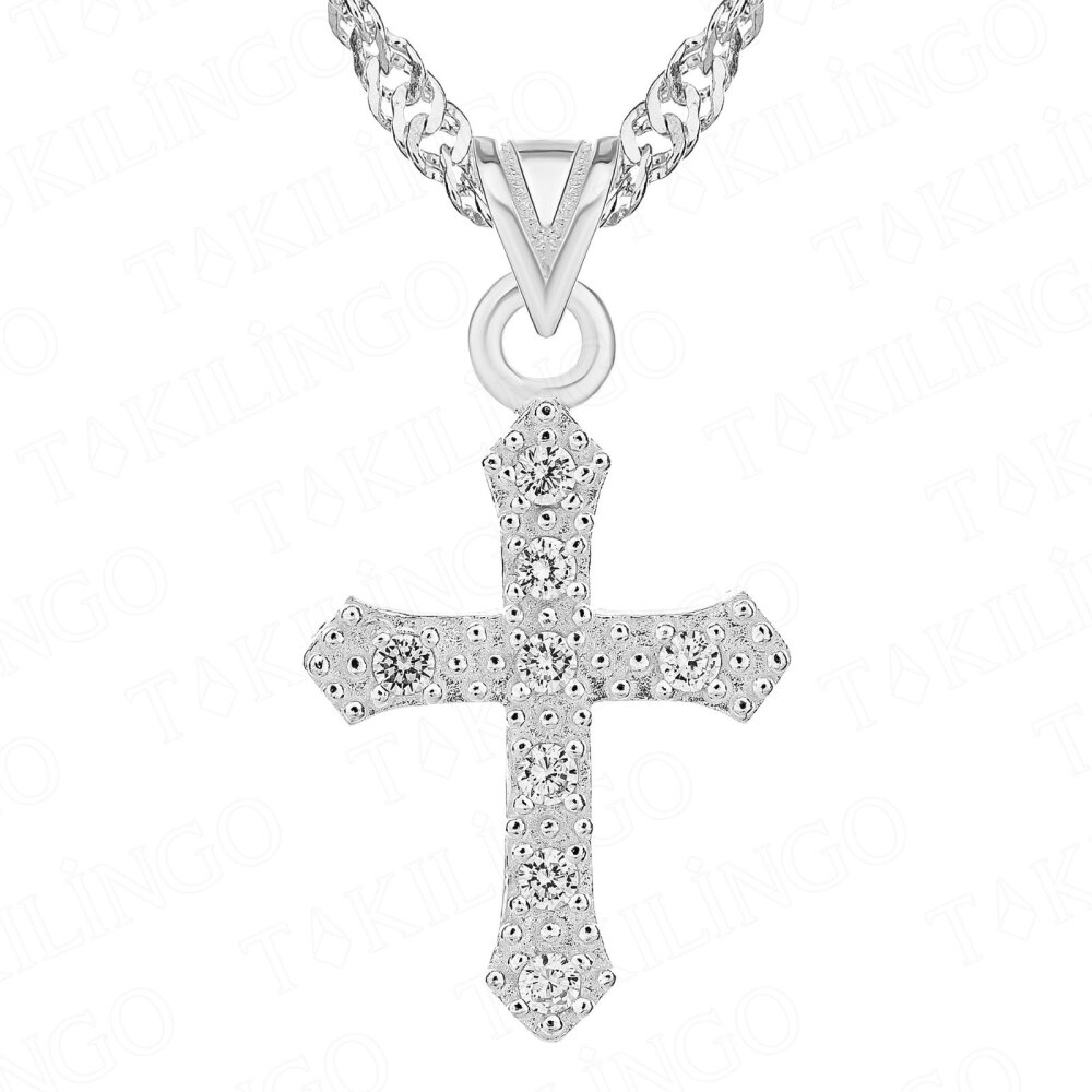 925 Ayar Gümüş Zirkon Cross Hac Kolye