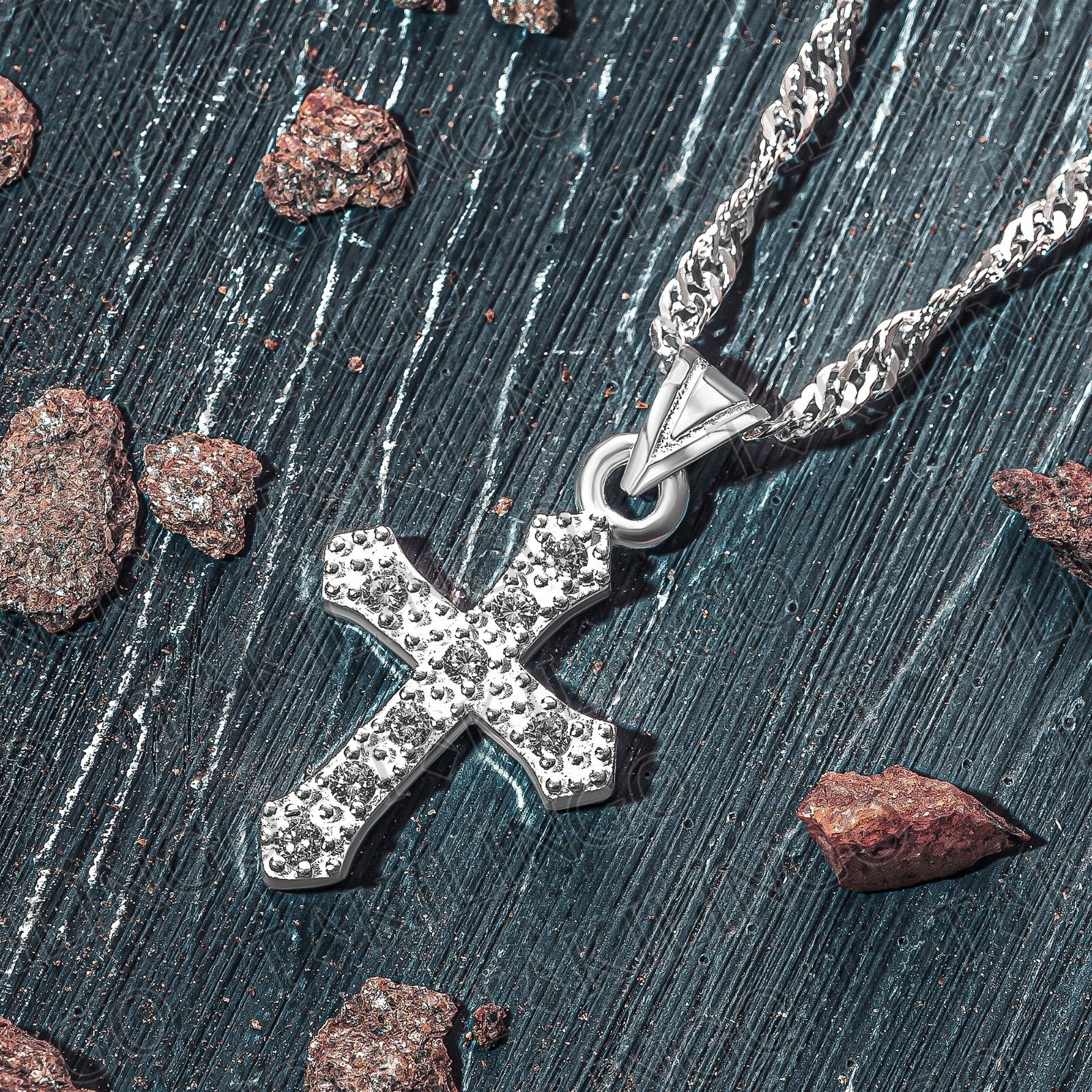 925 Ayar Gümüş Zirkon Cross Hac Kolye - 3