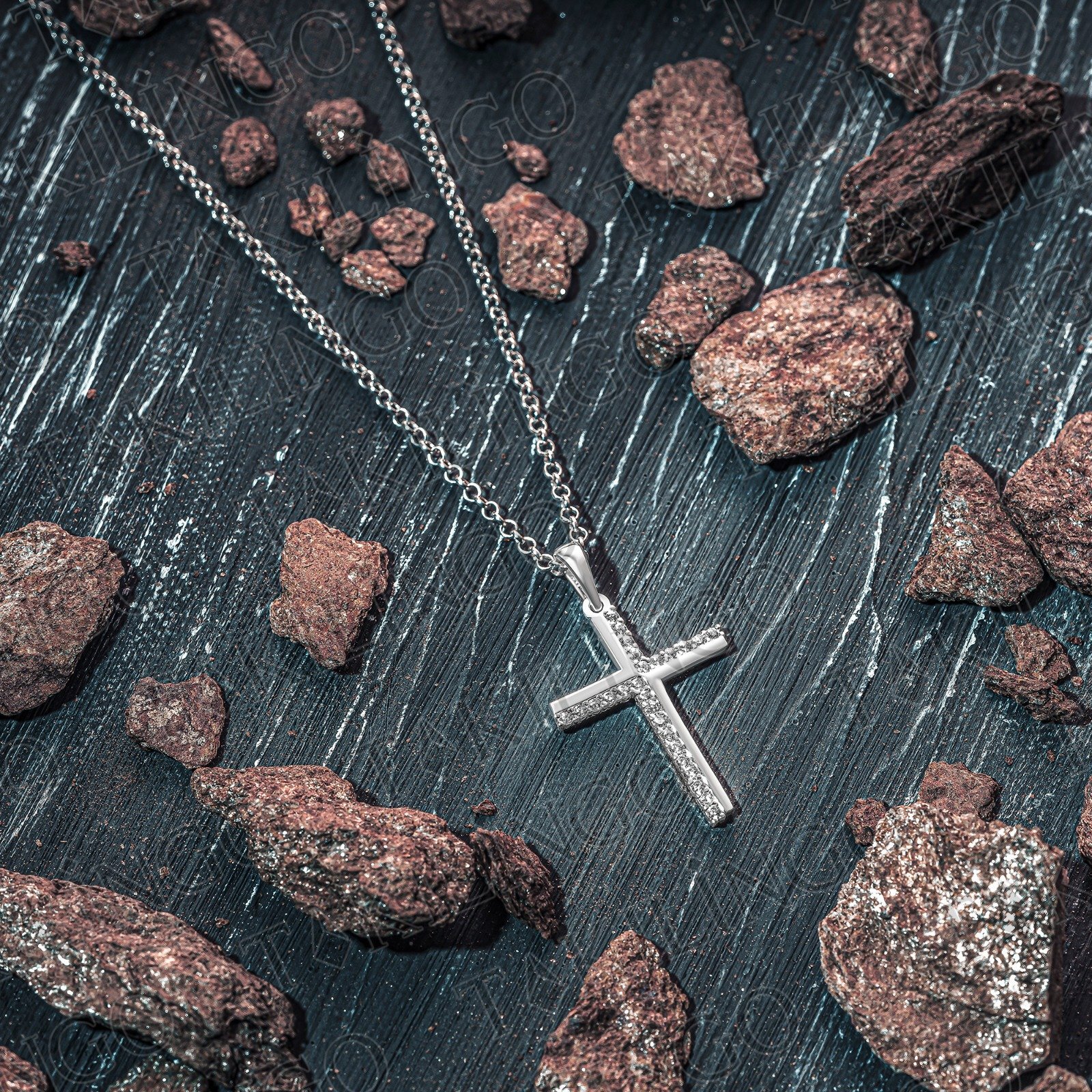 925 Ayar Gümüş Zirkon Cross Hac Kolye - 3