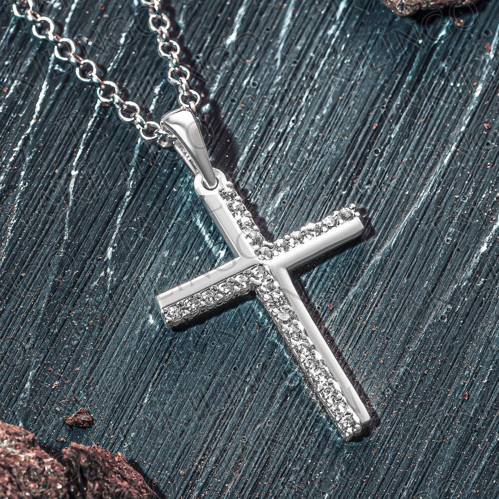925 Ayar Gümüş Zirkon Cross Hac Kolye - 4