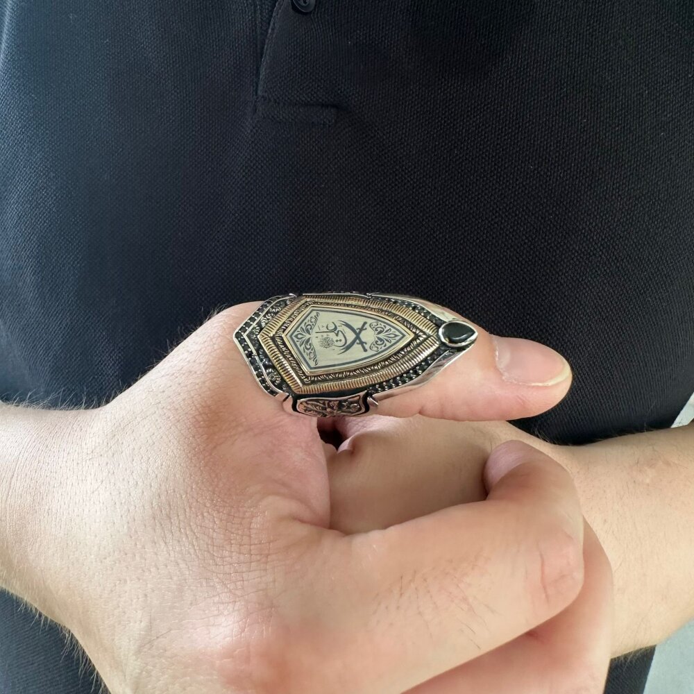 925 Ayar Gümüş Zülfikar Kılıç İşlemeli Ayarlanabilir Zihgir(Başparmak)Model Erkek Yüzük - 3