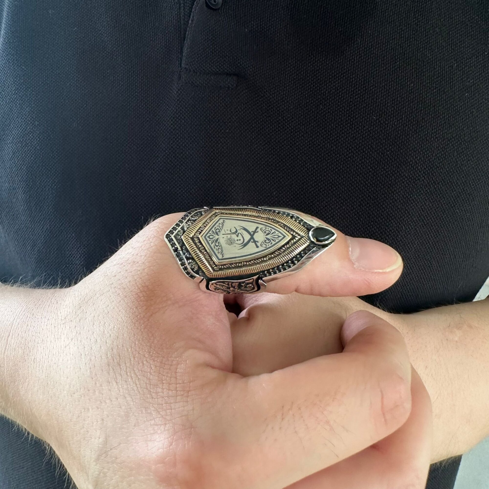 925 Ayar Gümüş Zülfikar Kılıç İşlemeli Ayarlanabilir Zihgir(Başparmak)Model Erkek Yüzük - 3