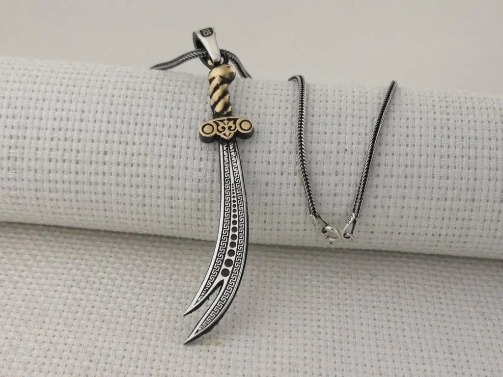925 Ayar Gümüş Zülfikar Kılıç Tasarımlı Erkek Kolye - 1